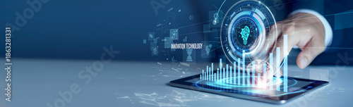 Cuadro en lienzo Businessmen use the tab analyzing innovation technology and R&D data