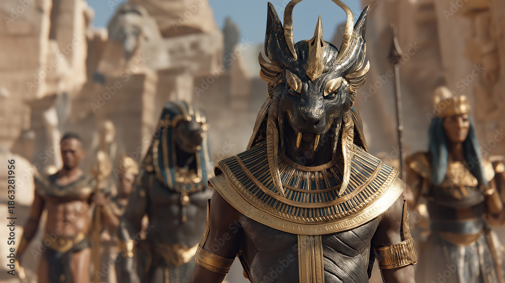 Fototapeta premium Ancient Egyptian City with Pyramids and Waterfalls