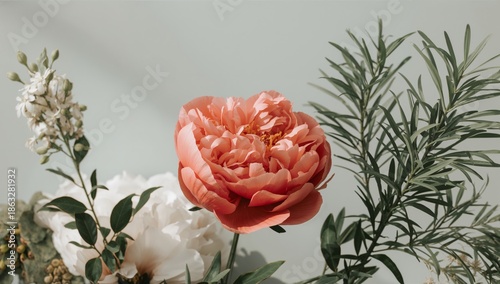 Flowers in a Vase With Peonies and Green Leaves During Bright Daylight
