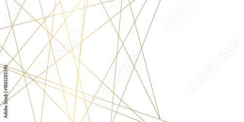 Modern minimalist abstract white background with intersecting gold and bronze geometric line art, creating elegant chaotic stripes and a luxury vector texture