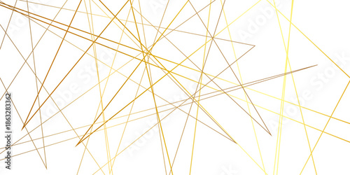 Abstract golden geometric intersecting lines on white background featuring thin metallic gold and bronze strokes, forming a minimalist chaotic stripe pattern and luxury vector texture