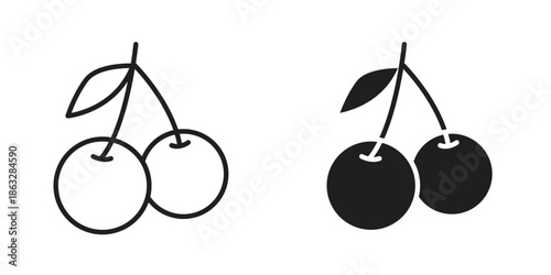 Cherry icons Black symbol on transparent background. EPS10