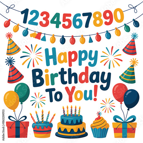 Festive birthday celebration with balloons cakes and colorful decorations