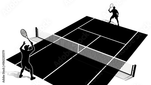 Black and white vector illustration of a business woman and businessman silhouette couple dancing like a shadow person on a paper clip