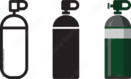 Medical oxygen cylinder icon set isolated on transparent background vector illustration