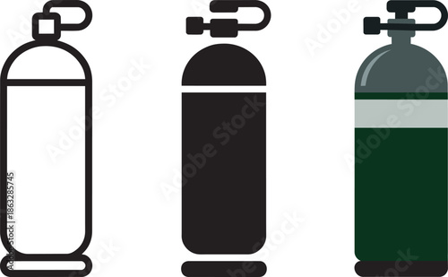 Scuba tank and oxygen cylinder icons isolated on transparent background vector illustration