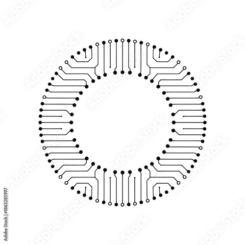 Abstract circuit board design forming a circular technology focused illustration
