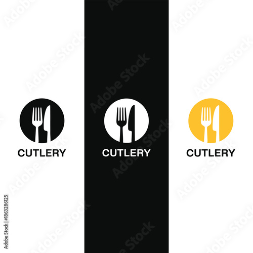 Cutlery designs fork and knife illustrations in circular arrangements
