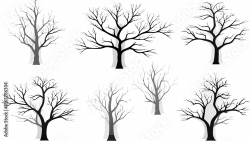 Collection of bare trees in various styles and poses