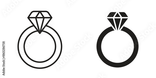 Diamond ring icons Black symbol on transparent background. EPS10