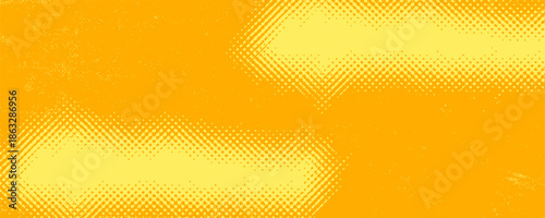 Yellow halftone pattern. Retro comic gradient background. Bright orange pixelated dotted texture overlay. Cartoon pop art faded gradient pattern. Vector backdrop for poster, banner, advertisement