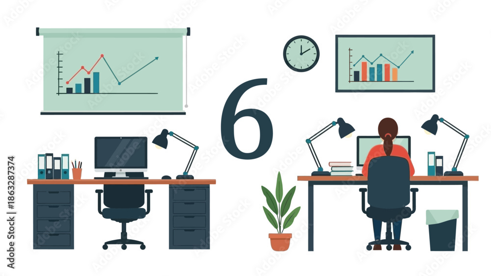 Fototapeta premium Office workspace with charts and people working