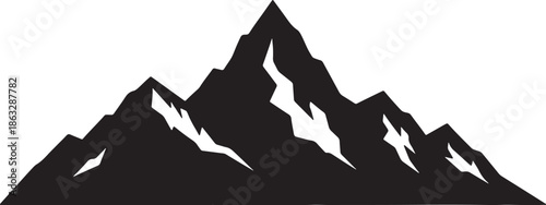 Black and white mountain range with snow-covered peaks and jagged ridges also transparent background