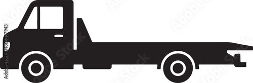 Black and White Flatbed Truck Silhouette with Four Wheels also transparent background