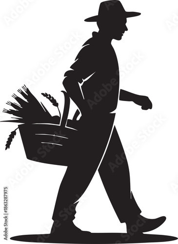 Farmer carrying crops silhouette