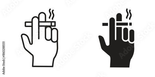 Hand holding cigarette icons Black symbol on transparent background. EPS10