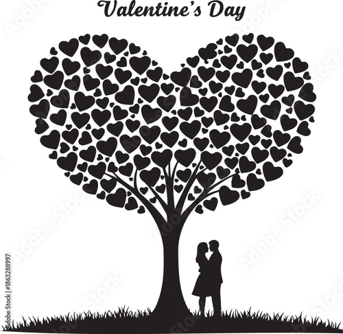 Valentines Day Couple Under HeartShaped Tree Silhouette