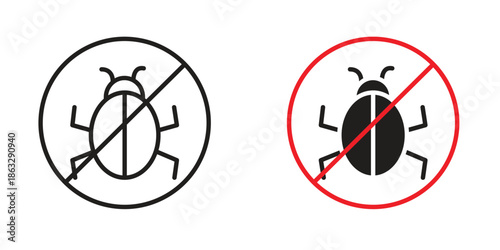 No Bug icons Black symbol on transparent background. EPS10
