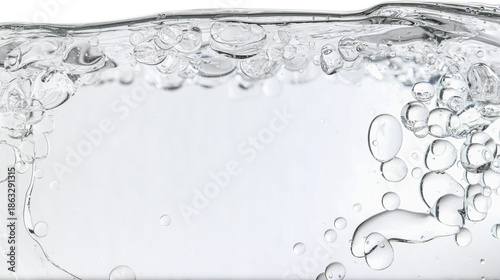 Bild auf Leinwand Clear water bubbles forming an abstract liquid texture on a white background, fe