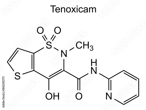 Tenoxicam, chemical structure of tenoxicam, drug substance