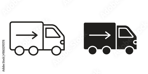 Truck arrow icons Black symbol on transparent background. EPS10