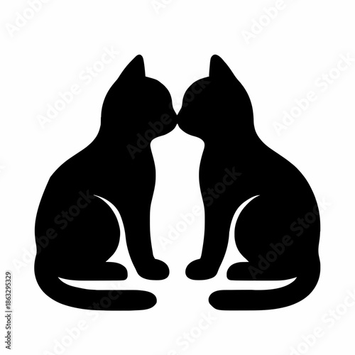 Romantic pair of black cats kissing minimalist silhouette