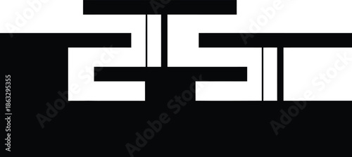 Black and white maze design with rectangular shapes and pathways