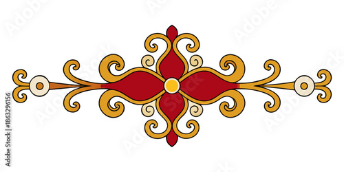 Elegant Red and Gold Ornate Decorative Element, vector