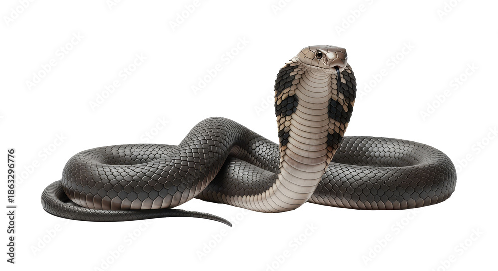 Naklejka premium King Cobra Snake with Hood Spread Isolated on White