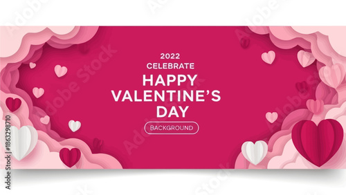 Vibrant Valentine's Day paper cut background featuring layered pink designs and romantic hearts, ideal for celebrating love and special occasions