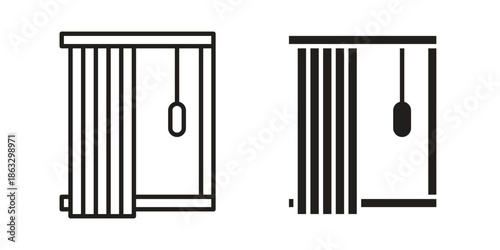 Blinds open icons vector silhouette set. thin line icon pack.