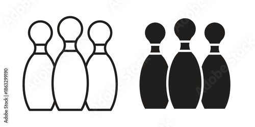 Bowling pins icons vector silhouette set. thin line icon pack.