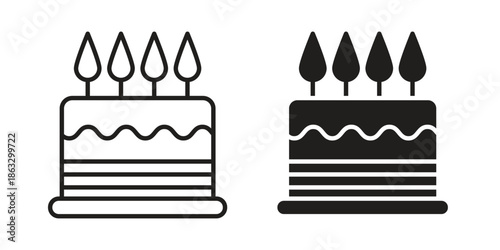 Cake icons vector silhouette set. thin line icon pack.