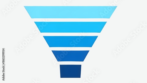 A blue funnel chart on a transparent background used for business and marketing analysis