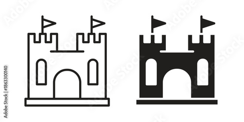 Castle icons vector silhouette set. thin line icon pack.