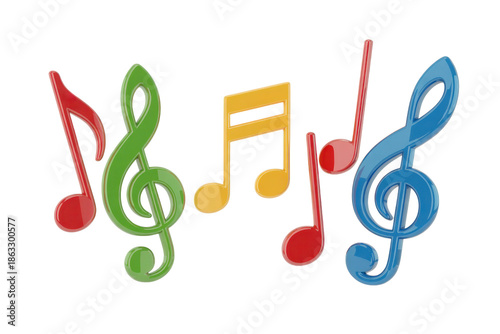 Colorful music notes and treble clef PNG