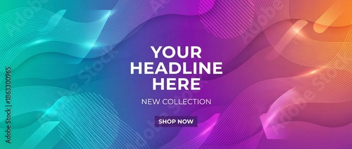 Abstract Colorful Gradient Wave Background with Text Space for Panaromic Headline