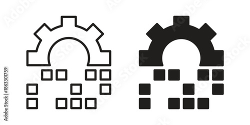 Digital transformation icons vector silhouette set. thin line icon pack.