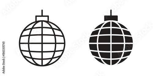 Disco ball icons vector silhouette set. thin line icon pack.