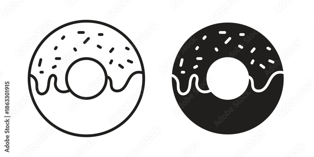 Fototapeta premium Donut icons vector silhouette set. thin line icon pack.