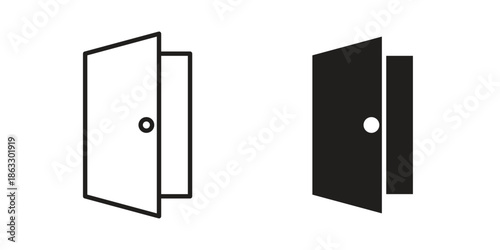 Door open icons vector silhouette set. thin line icon pack.