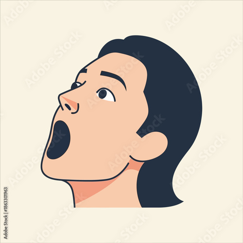 Stunned woman looking up in surprise and shock