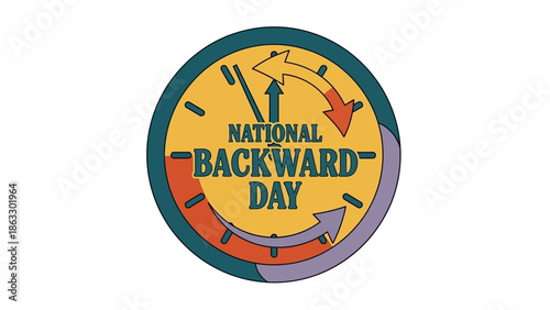 National Backward Day clock with arrows reversing time