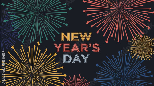 Vibrant New Year's Day celebration with colorful fireworks display