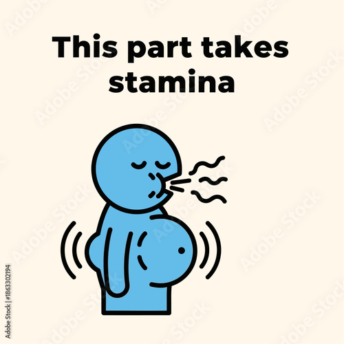 Cartoon character exhibiting physical exertion and stamina