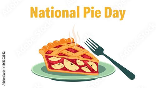Delicious slice of pie on plate with fork for National Pie Day celebration