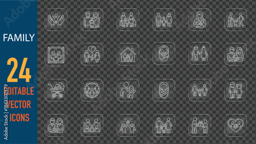 Family Icons Set, Editable Vector Symbols For Relationships And Generations