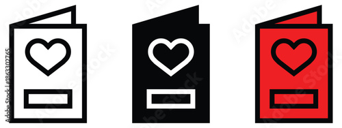 Set of love document icons in black and red colors