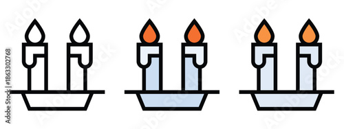 Set of modern candle icons in various states of illumination