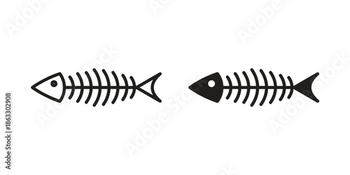 Fish bones icons vector silhouette set. thin line icon pack.